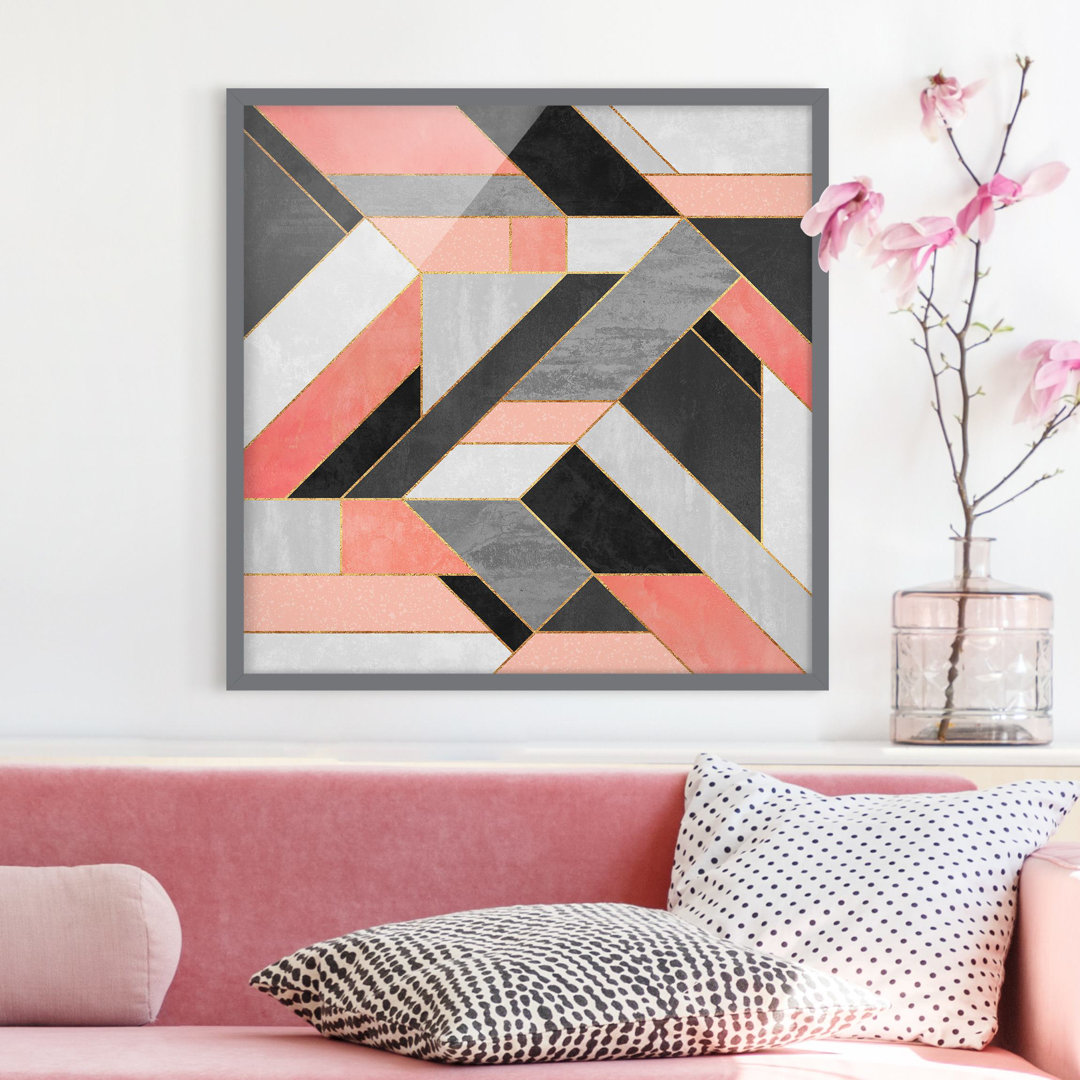 Gerahmtes Poster Geometry in Rosa/Gold