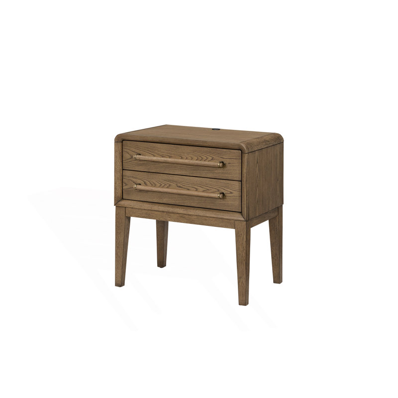 Table de chevet compacte avec deux tiroirs, Marron clair