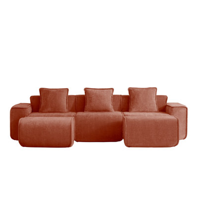 Spacious Velvet Sectionals With French Piping, No Assembly