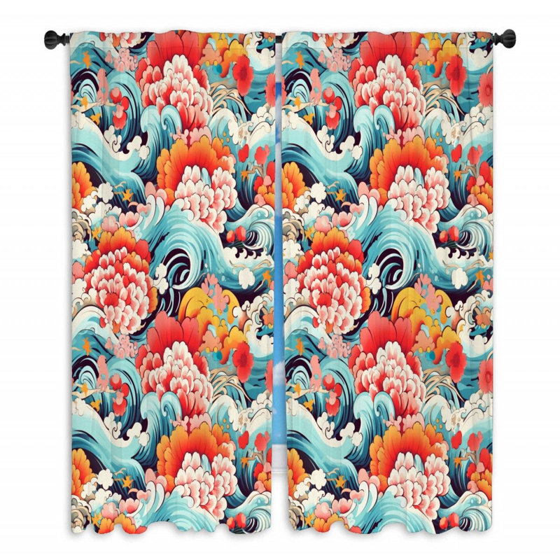 Rideaux de fenêtre orientaux Art Deco Asian Drapes - 2 panneaux, L 40 po x L 84 po