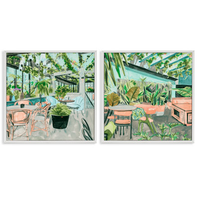  Plant Filled Café Views 2 PC Giclee Art Set by Melissa Wang