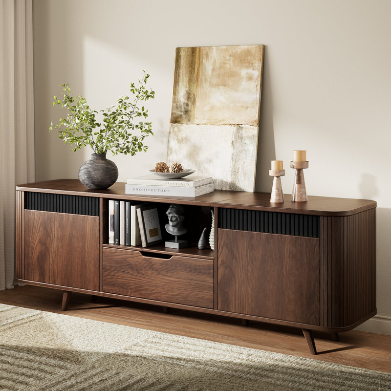 Modern Wood Tv Stand With Power Outlet,Storage And Shelves To Fit Up To 65" Tvs, Dark Brown