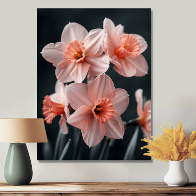 «Pink Black Ethereal Emblem Daffodils» - impression d'art mural jonquilles