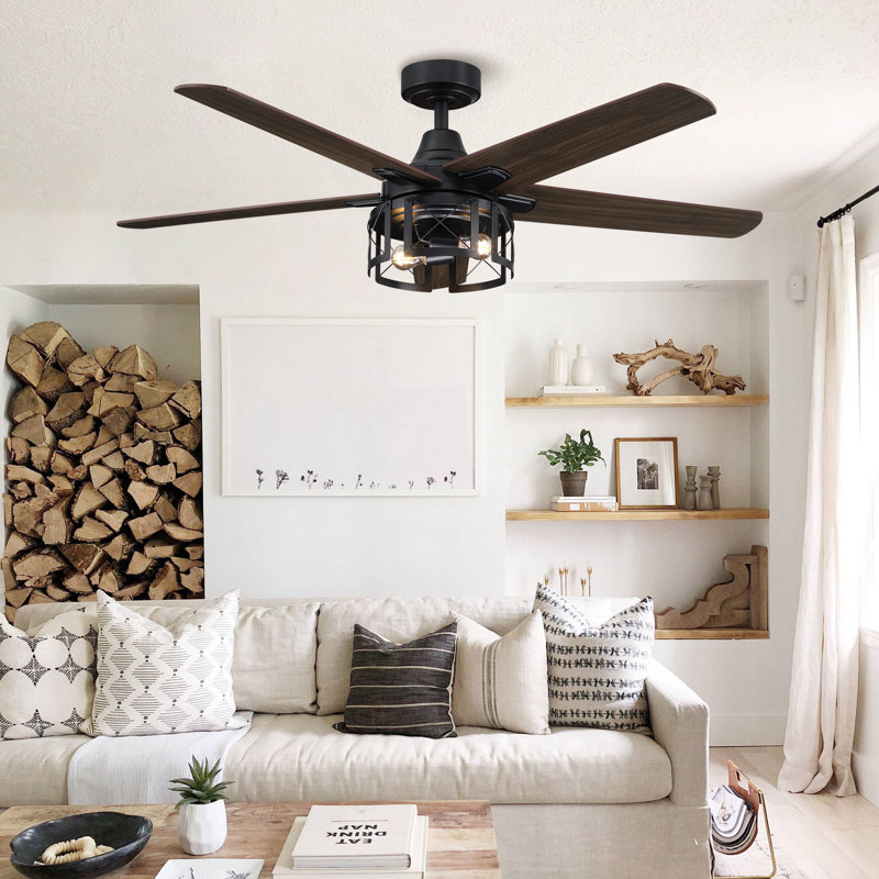 Ventilateur de plafond standard à 5 pales de 52 po avec télécommande et ensemble d'éclairage Rippy