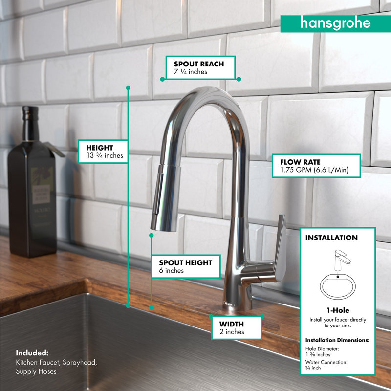 Talis S Prep Kitchen Faucet with 2-Spray Pull-Down Spout, 1.75 GPM, Chrome