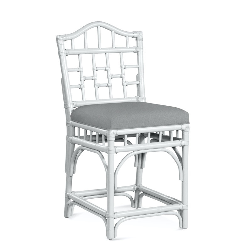 Chippendale Upholstered Stool, Light Blue Performance Fabric; 0851-55, Frost White