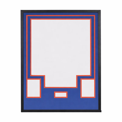 Vitrine en jersey avec passe-partout bicolore, fentes pour photos et fenêtre Signature, cadre mural pour souvenirs sportifs, trousse de quincaillerie incluse, plateau bleu royal avec base orange