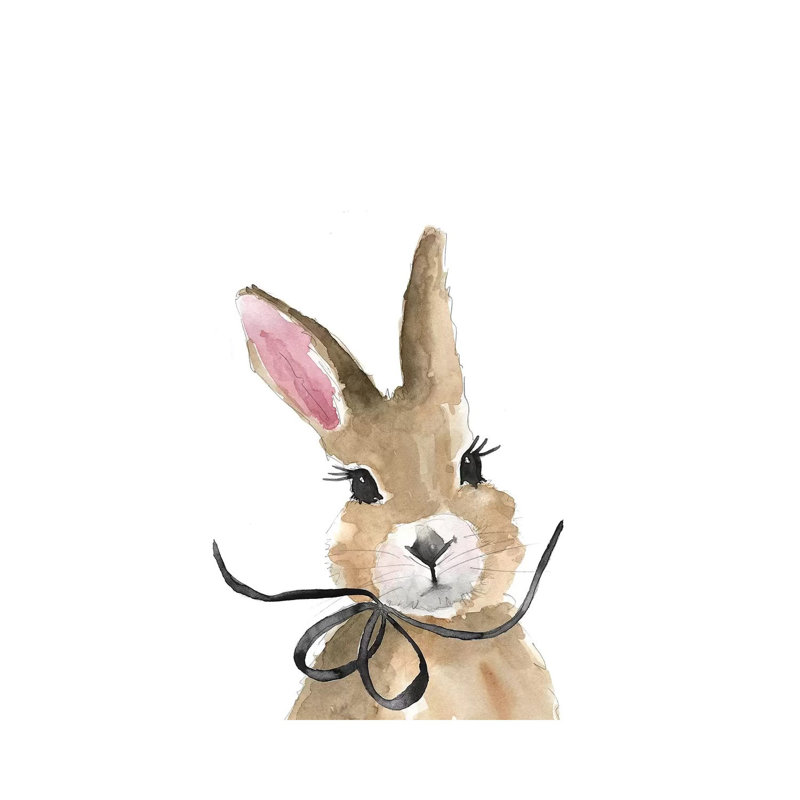 «Bunny with Bow» par Mercedes Lopez Charro - impression d'art graphique, Toile tendue, H 12 po x l 8 po x P 0,75 po