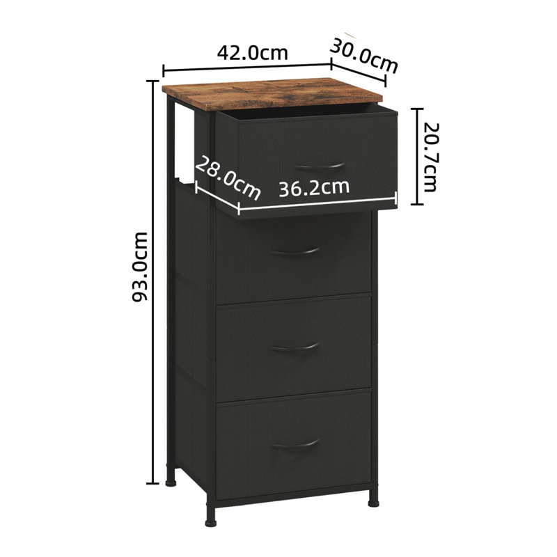 42 cm W Steel Bedside Table, Black
