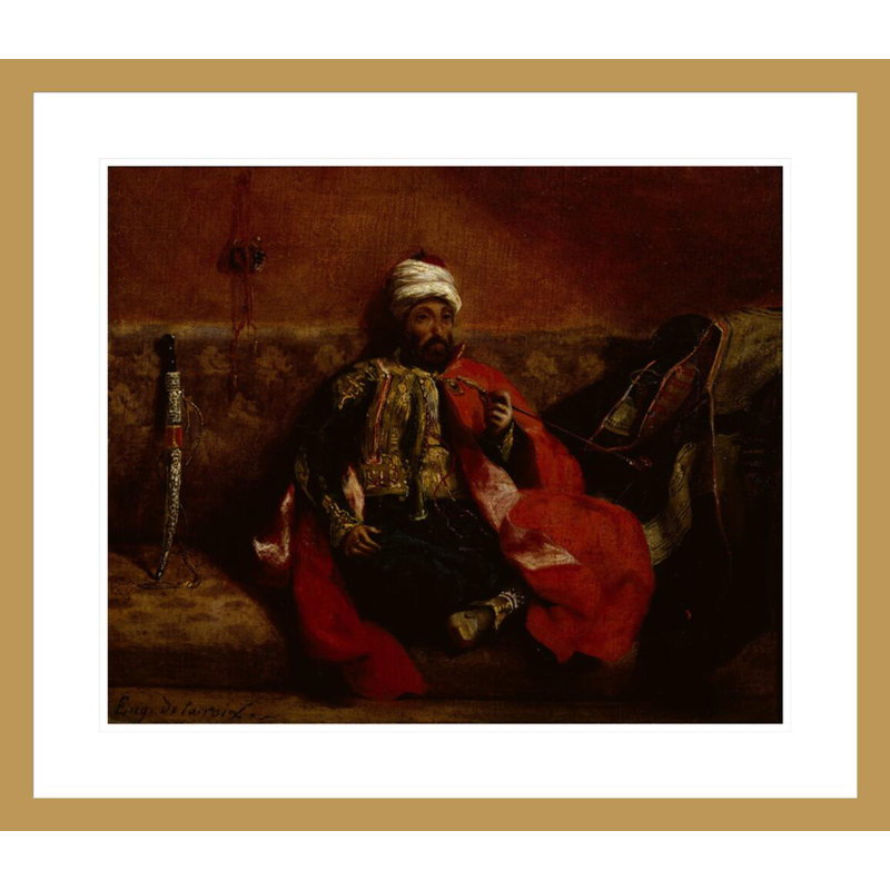 «A Turkish smoking assis sur un canapé» par Eugène Delacroix - Impression Giclée sur cadre, H 23,5 po x l 27,1 po