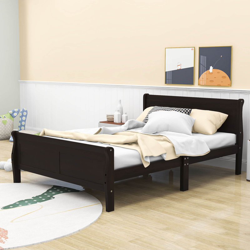 Wooden Platform Bed with Headboard and Footboard, Full, Oak