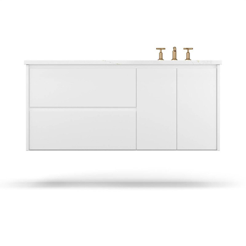 Gilded Single Right Bath Floating Vanity, 36", Pure White