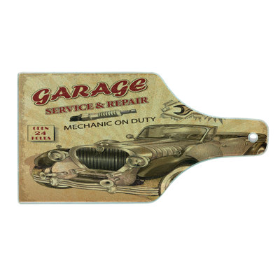 Ambesonne Vintage Tempered Glass Cutting Board Old Style Car Repair Sepia Red
