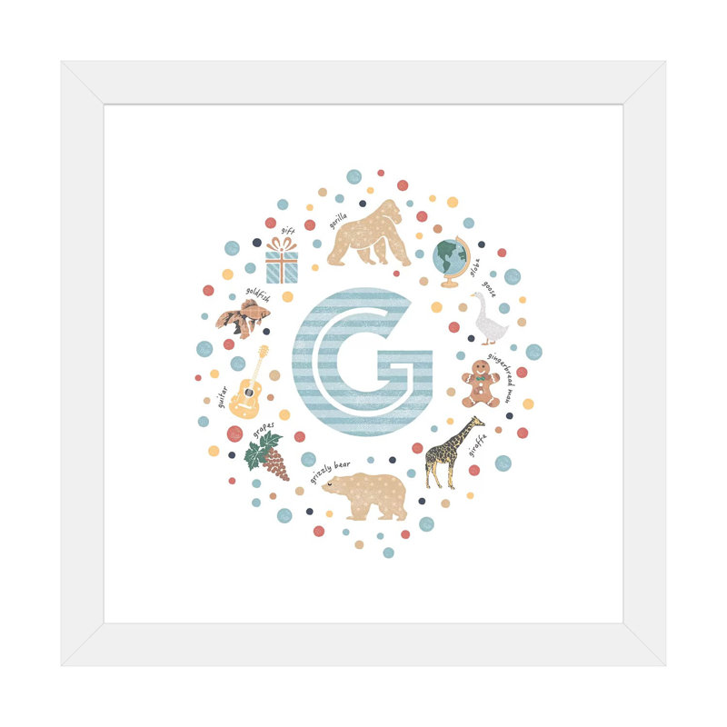 Lettre illustrée G bleue - impression, Papier encadré blanc, Blanc, H 24 po x l 24 po x p 1 po