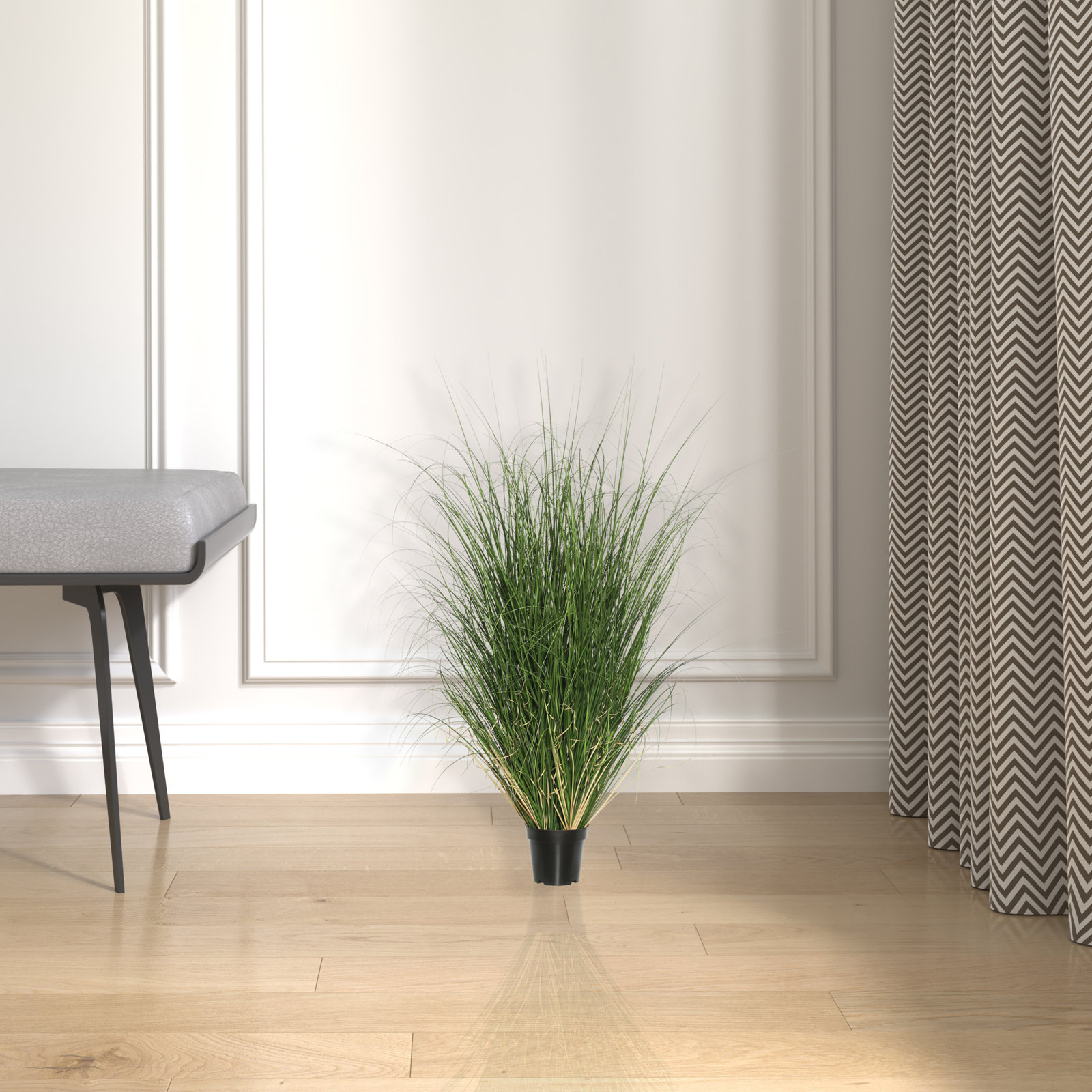 PVC Artificial Potted Green Curled Grass, 24" H x 12" W x 12" D