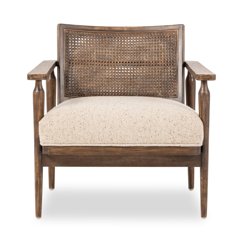 Xavier 30" W Genuine Leather Armchair, Camel Linen Blend