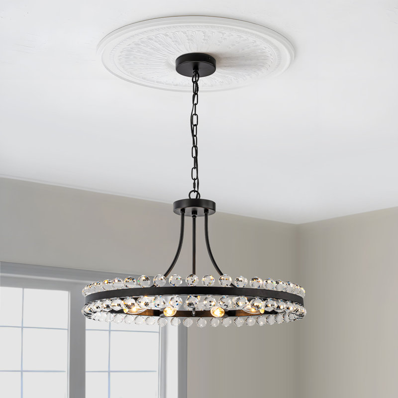 Lustre en roue de chariot en cristal à 9 lumières de style bougie Marais, Noir mat