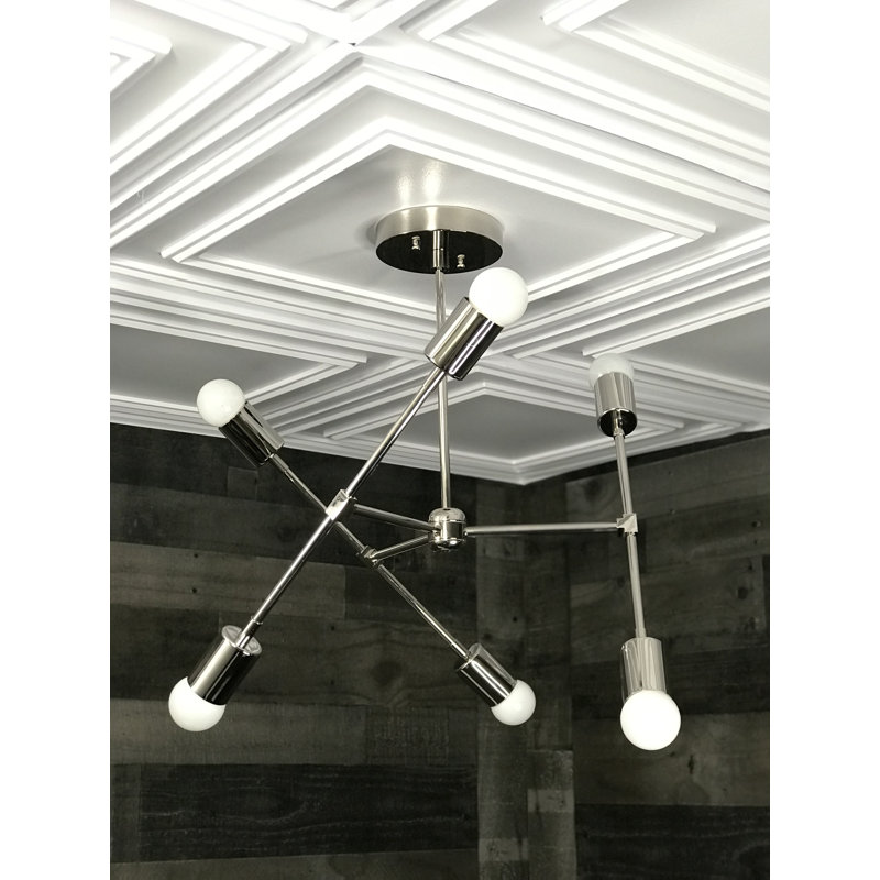Mylene 6 - Light Dimmable Sputnik Modern Linear Chandelier, Polished Nickel