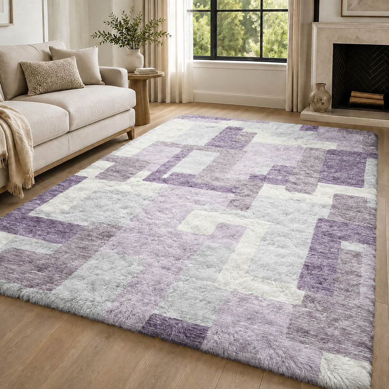 Tapis moderne Dream Shag ADS740, lavable à la machine, de qualité supérieure, Lavender, 10' x 14'