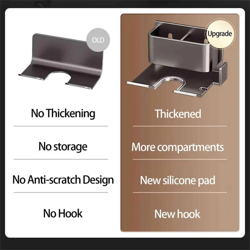 Séchoir à cheveux mural en aluminium et porte-accessoires, Noir