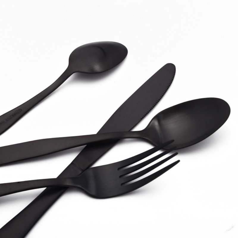 Ensemble d'argenterie noir mat, ensemble de couverts en acier inoxydable 20 pièces, service d'ustensiles de cuisine pour 4 personnes, ensemble de couverts pour la maison et le restaurant, finition satinée, va au lave-vaisselle