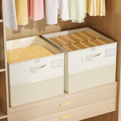 Ensemble de 2 organisateurs de chaussures pour garde-robe, grands bacs à chaussures, bac de rangement pliable avec diviseurs réglables et couvercle transparent, porte-chaussures compact, beige
