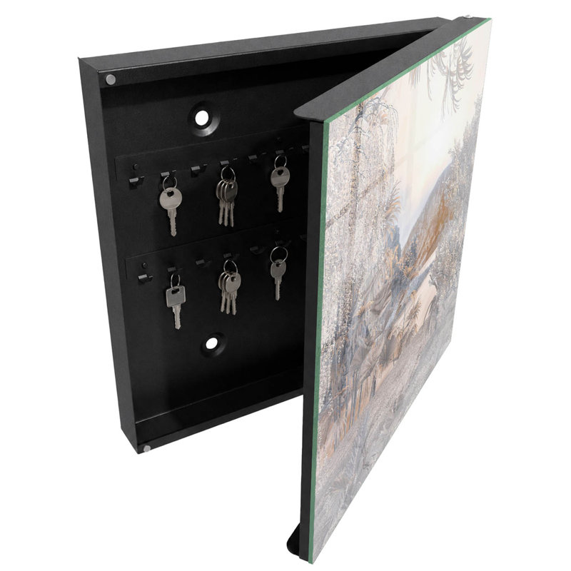 Key box, Opens to the left, 30x30x5, White, Landscape with mountains and plants without a dot, 
