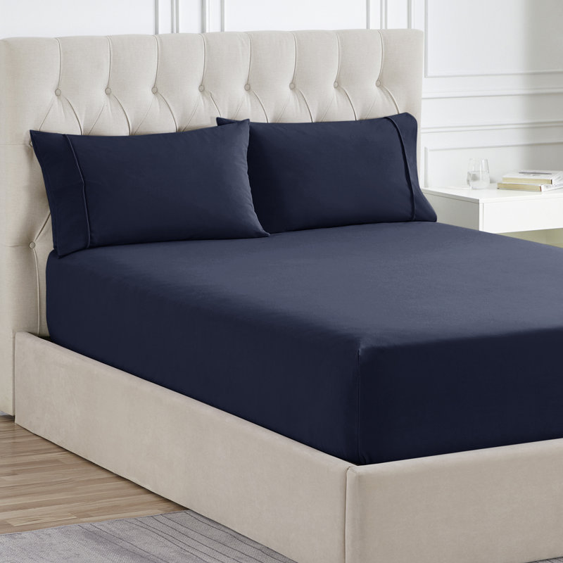 Solid Flannel Fitted Sheet, Bottom Sheets With Built-In Sheet Straps By Sweet Home Collection, Twin Fitted Sheet, Navy