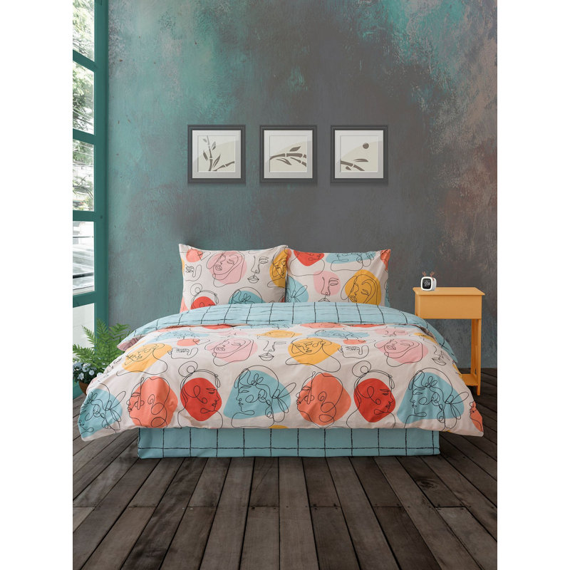 Ensemble de housse de couette simple vert menthe Ranforce, 55,1 x 78,7 pouces | 100% coton, 145 fils | Comprend 1 taie d'oreiller (23,6 po x 23,6 po) | Lavable à la machine, fermeture à boutons | Literie douce et élégante pour le confort