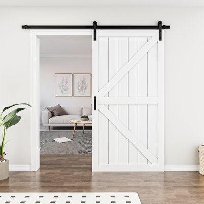 84"H × 42"W Modern K Shape Primed Sliding Barn Door with Installation Hardware Kit & Soft Close
