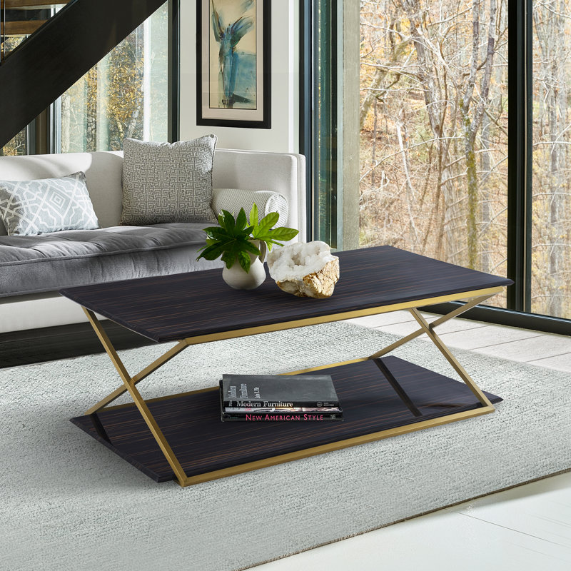Table basse Mccoll, Plateau bleu / base en acier inoxydable brossé