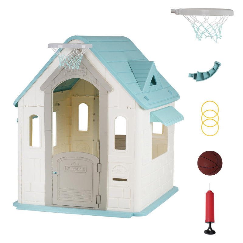 Maisonnette verte et blanche pour enfants avec activités sportives 4-en-1, Vert-blanc - basique