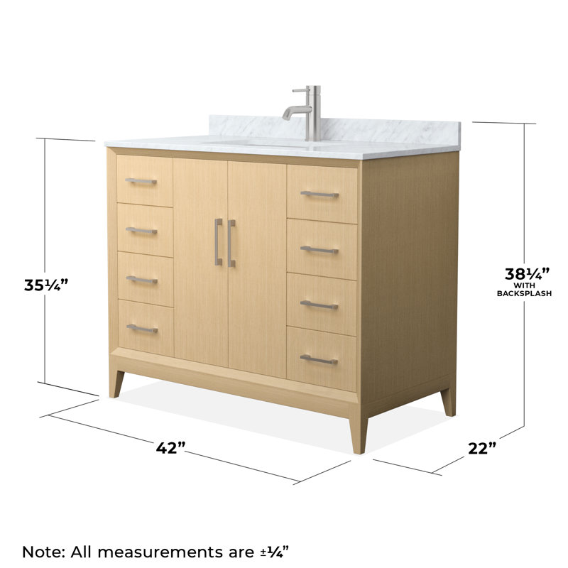 Janna 42" Freestanding Single Bathroom Vanity with Marble Top, Brushed Nickel