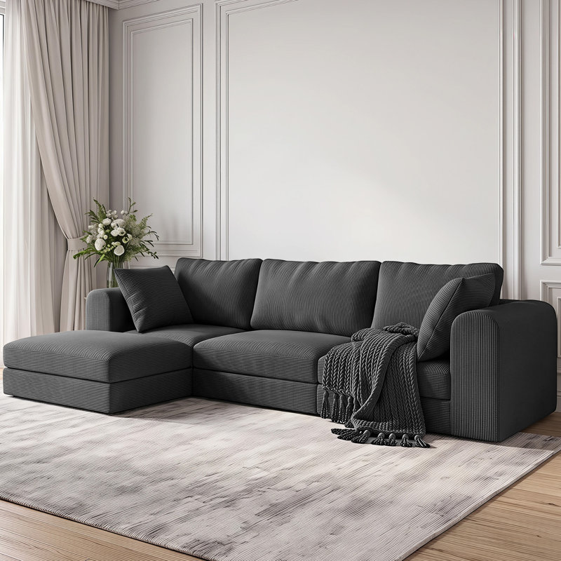 Canapé modulaire en velours côtelé en L 103,5 po pour salon, siège modulaire en velours côtelé avec repose-pieds, aucun assemblage requis (3 places + repose-pieds)