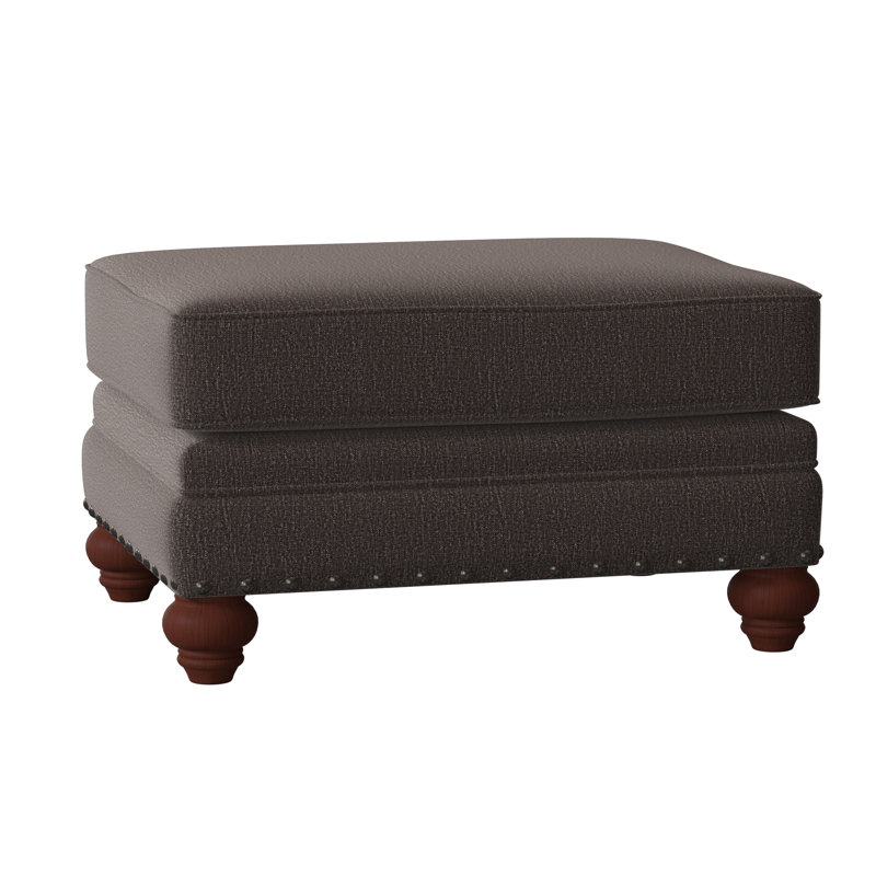 Spratt Upholstered Ottoman, Manhattan, Craftwood 45 Dark Gray Performance Chenille, Dark Brass