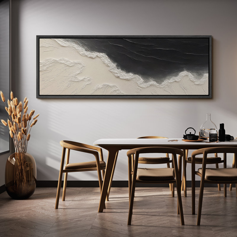 Large Framed Canvas Print Wall Art - Neutral Abstract Painting Print for Minimalist Modern Wall Decor, 20" H x 60" W, Black