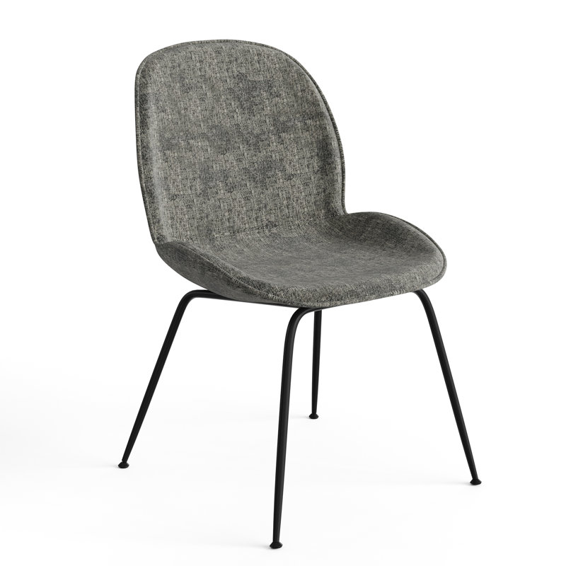 18'' H Fabric Upholstered Metal Side Chair, Dark Gray Basketweave, Black