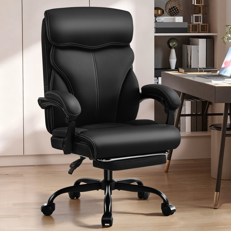Ergonomic Executive Chair with Footrest and Flip-Up Arms,For Gaming Rooms, Offices, and Meeting rooms, Retractable Footrest