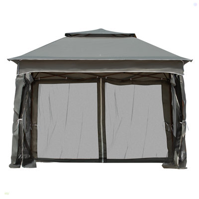 Outsunny 11' X 11' Pop Up Canopy, Outdoor Patio Gazebo Shelter With Removable Zipper Netting, Instant Event Tent W/ 114 Square Feet Of Shade And Carry Bag For Backyard, Garden, Dark Gray