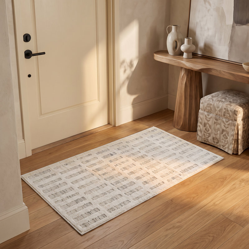 Tapis intérieur moderne, beige crème., Tapis de couloir 2 pi 3 po x 5 pi 1 po
