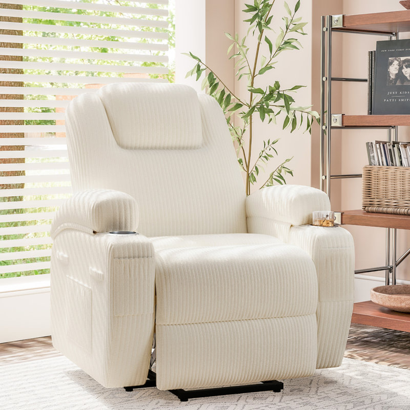 Fauteuil inclinable électrique avec massage Power Lift, Velours côtelé beige