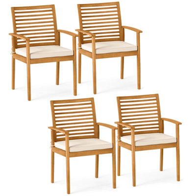 Patio Dining Chairs Set of 4with Removable Padded Cushion Slatted Backrest by Lark Manor
