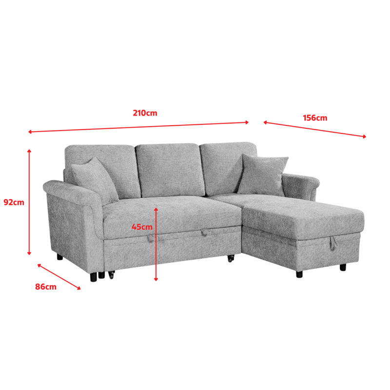 Advika 4 Seater Sofa Bed, Right Hand Facing, Grey
