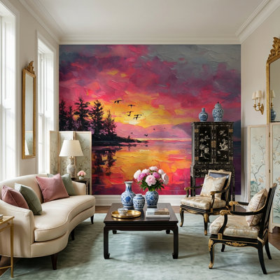 Décoration murale amovible Sunset Birds Island