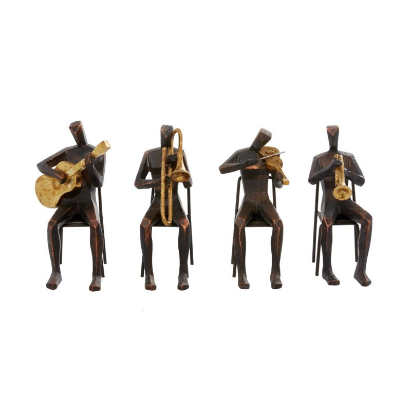 Arnegard Polystone Musician Brown Decorative Sculpture with Gold Instruments Set