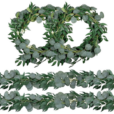 4 Pack 6.5 Feet Artificial Silver Dollar Eucalyptus Leaves Garland With Willow Leaves Vine Greenery For Wedding Table Runner Centerpiece Arch Bridal Baby Shower Fireplace Décor