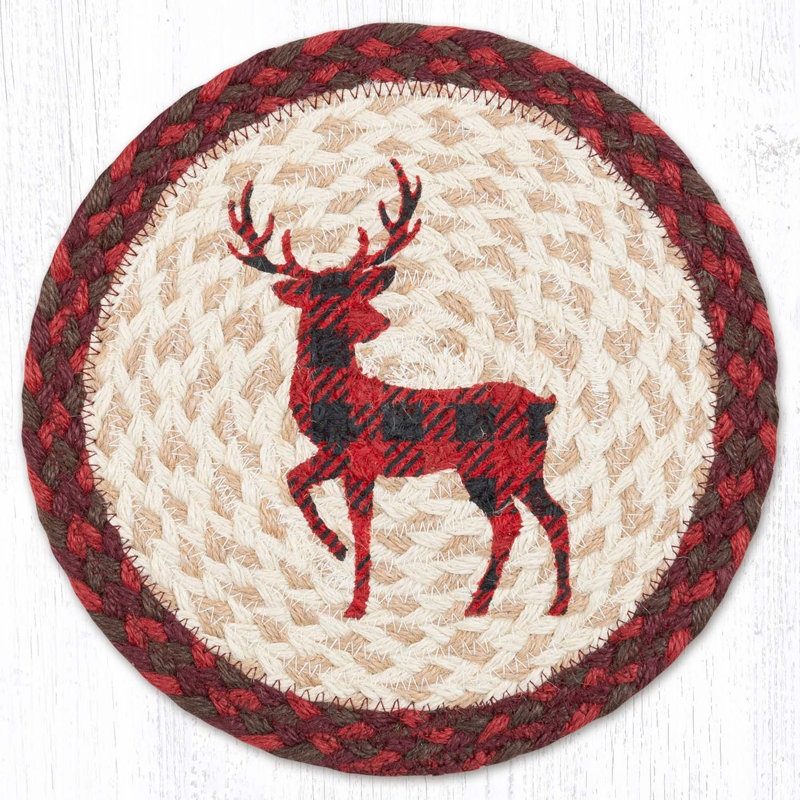  Table de chevet à chevrons écossais Lodge Decor - Jute tressé 10 po, Chevreuil