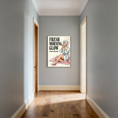 «Fresh Morning Glow», style rétro, femme dans une robe tendue sur toile, ensemble de 1 reproduction d'art