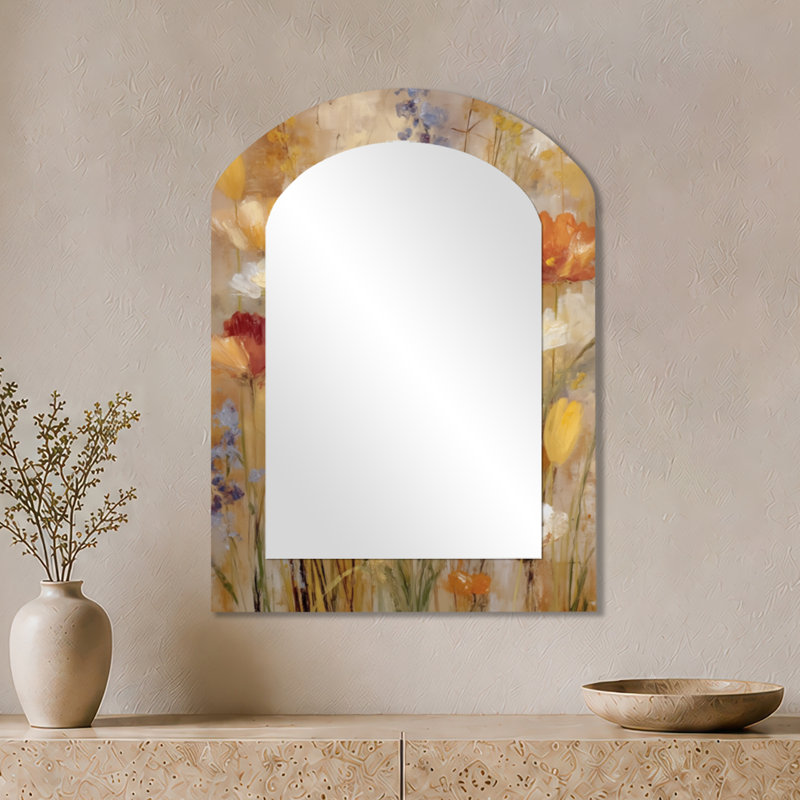 Miroir décoratif botanique - champs de fleurs sauvages d'automne, imprimé sur métal, 34 po x 25 po