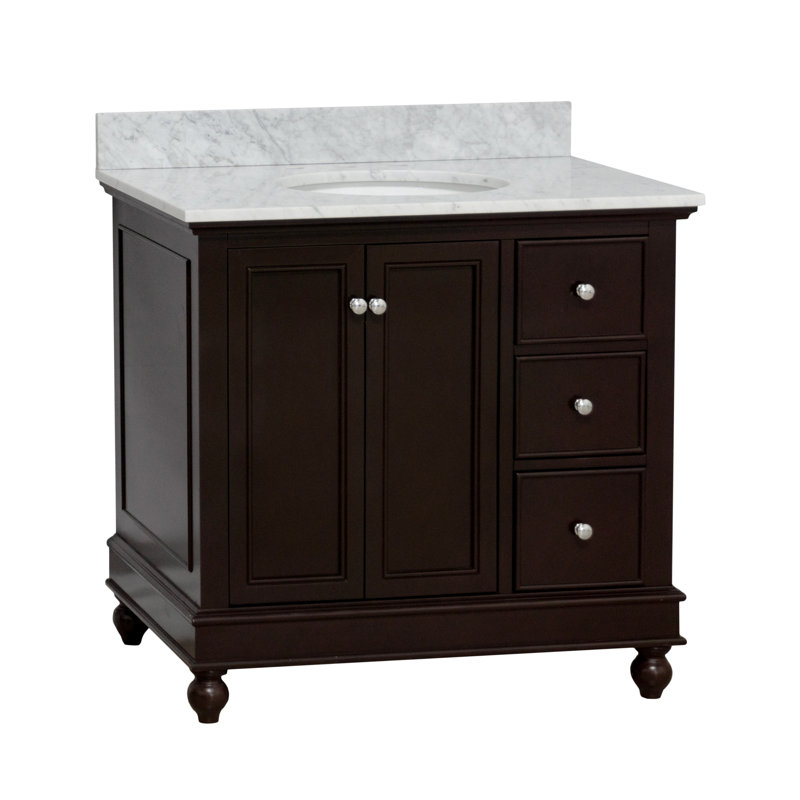 Ensemble de meuble-lavabo simple 36 po Ferdinand, Chocolat, Marbre de Carrare